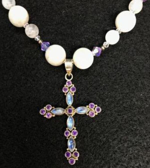 Rainbow Moonstone Cross Necklace and Earrings Set - Debbie Dunnigan