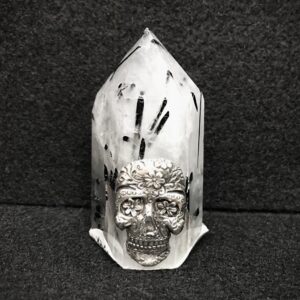 Skull on Tourmaline Quartz Stone - Michelle Arsenault