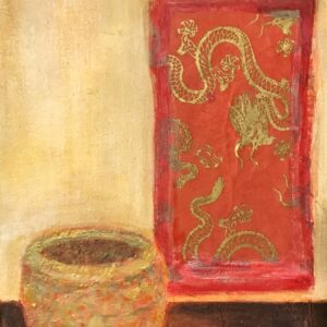 'Patina Teacup & Scroll' Acrylic Painting - Jannon Baer