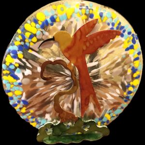 Dichroic Glass Hummingbird Standing Suncatcher- Jennifer Strickland