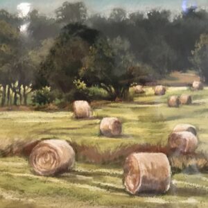 'Round Bales in a Summer Field' Original Pastel- Amy Berringer