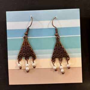 Bronze Filigree and Pearl Earrings - Stacy Bowles
