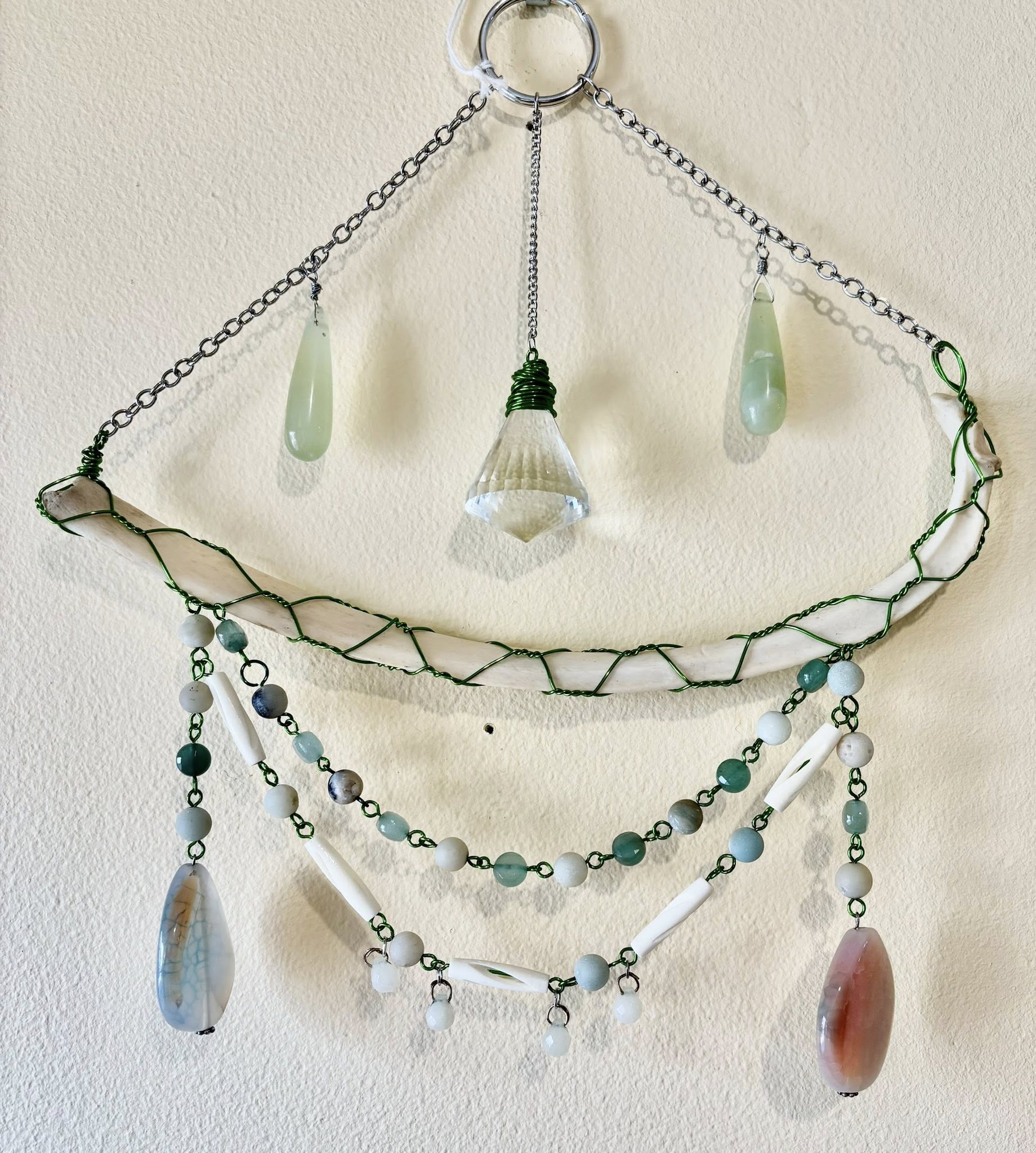 Aventurine and Deer Bone Suncatcher - Phoenix Engravings