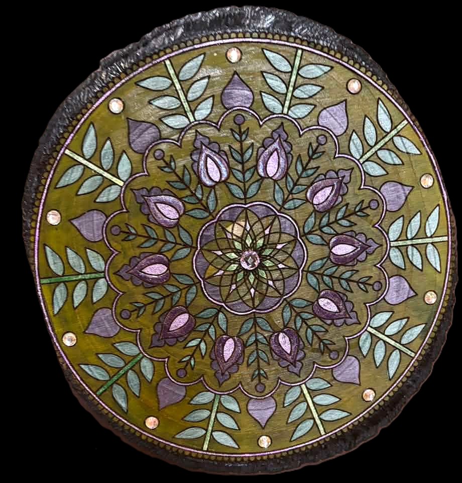 Purple & Green Mandala Wood Art - Phoenix Engravings